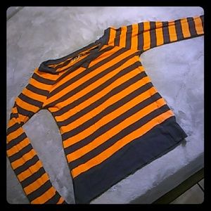 Orange and dark blue striped long sleeve shirt